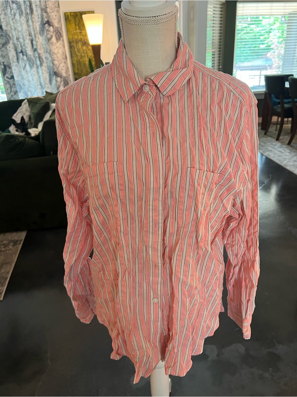 aerie Coral Pink Striped Button-Down Shirt